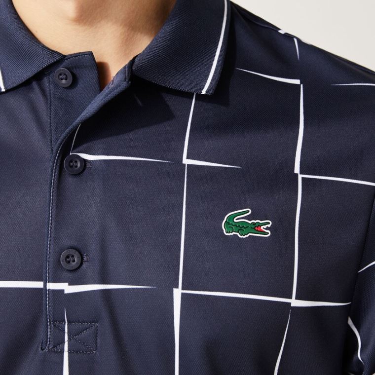 Lacoste SPORT Åndbar Print Piqué Tennis Polo Shirt Mørkeblå Blå Hvide | iMzHUrHT