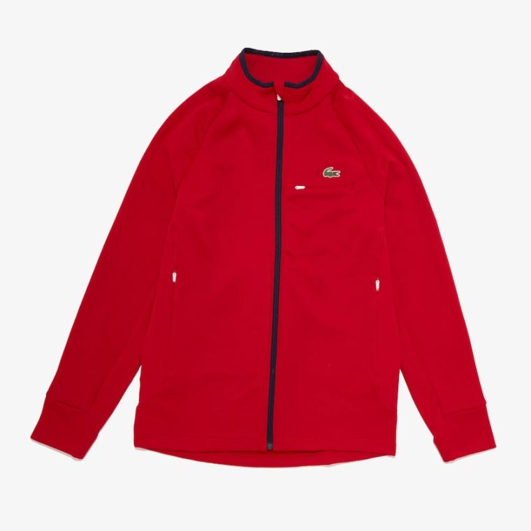 Lacoste SPORT Åndbar UV Protection Zip Sweatshirt Rød Hvide Mørkeblå Blå | ucIz4DhY