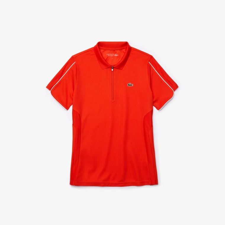 Lacoste SPORT Åndbar Zip-Up Polo Shirt Rød Hvide | eyju1VRl