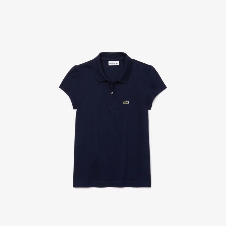 Lacoste Scalloped Collar Mini Piqué Polo Shirt Mørkeblå Blå | Ta0uOPnY