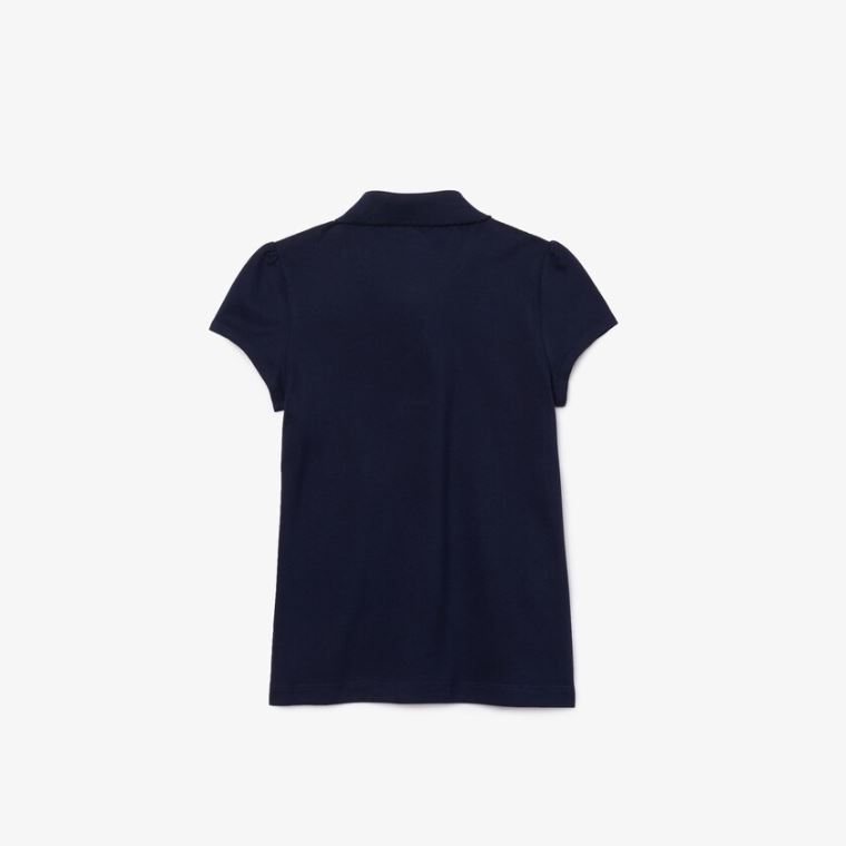 Lacoste Scalloped Collar Mini Piqué Polo Shirt Mørkeblå Blå | Ta0uOPnY