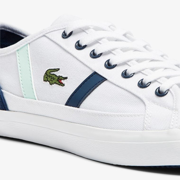 Lacoste Sideline Canvas Sneakers Hvide Mørkeblå | 76g9Kp9R