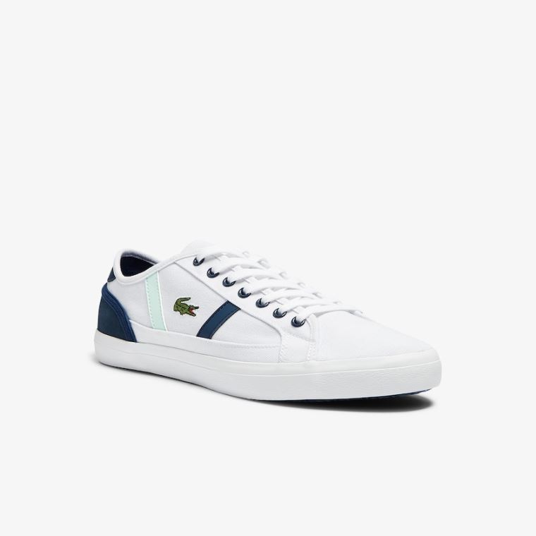 Lacoste Sideline Canvas Sneakers Hvide Mørkeblå | 76g9Kp9R