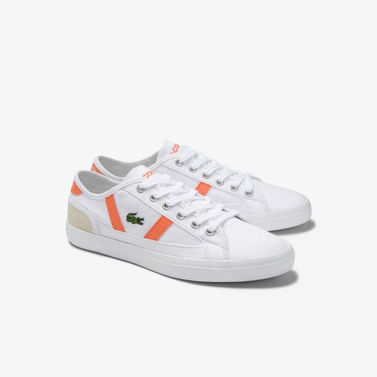 Lacoste Sideline Canvas and Ruskind Sneakers Hvide Orange | cZkl8tV7