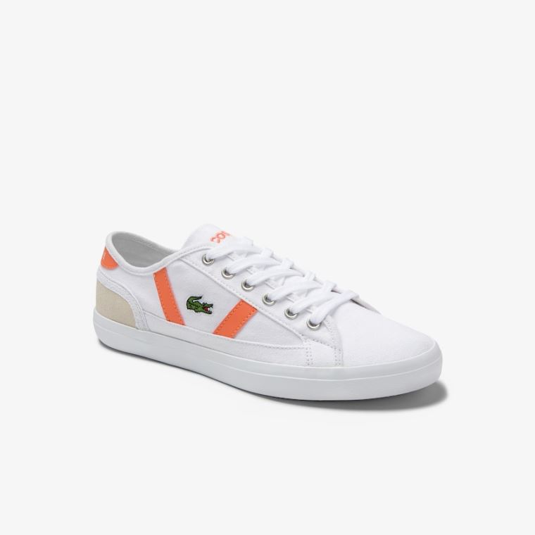 Lacoste Sideline Canvas and Ruskind Sneakers Hvide Orange | cZkl8tV7