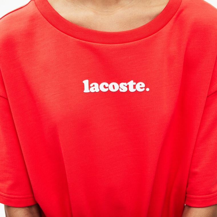 Lacoste Signature Bomulds Fleece T-shirt Kjole Rød | EwzfR6vt