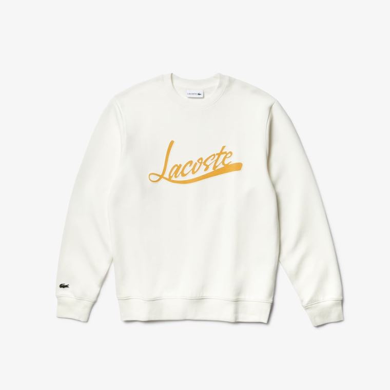 Lacoste Signature Print Crew Neck Sweatshirt Hvide | p3DPWc35