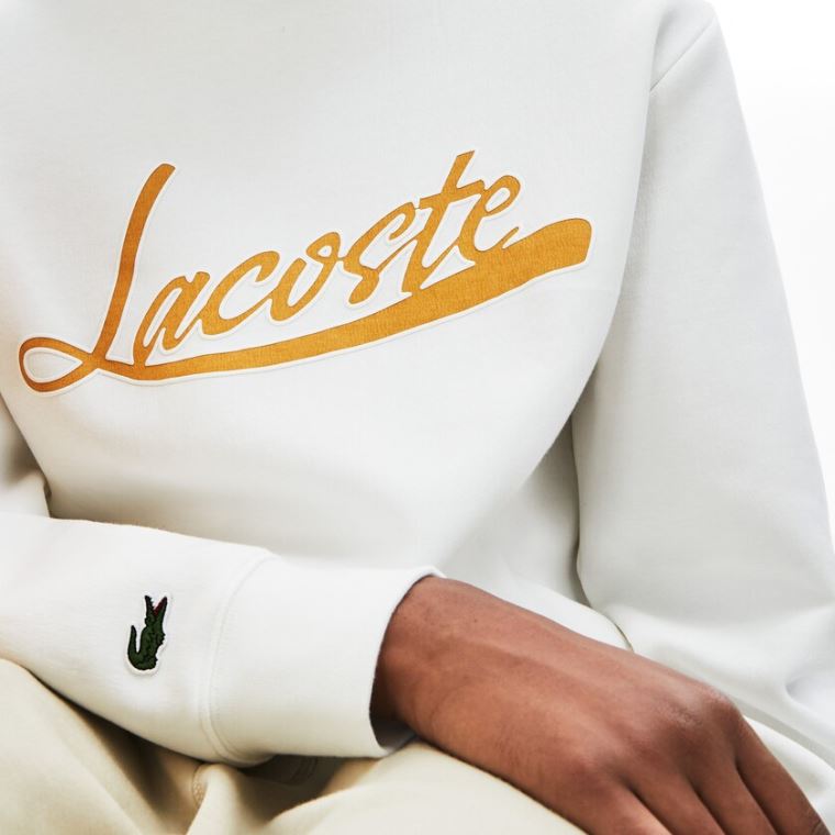 Lacoste Signature Print Crew Neck Sweatshirt Hvide | p3DPWc35