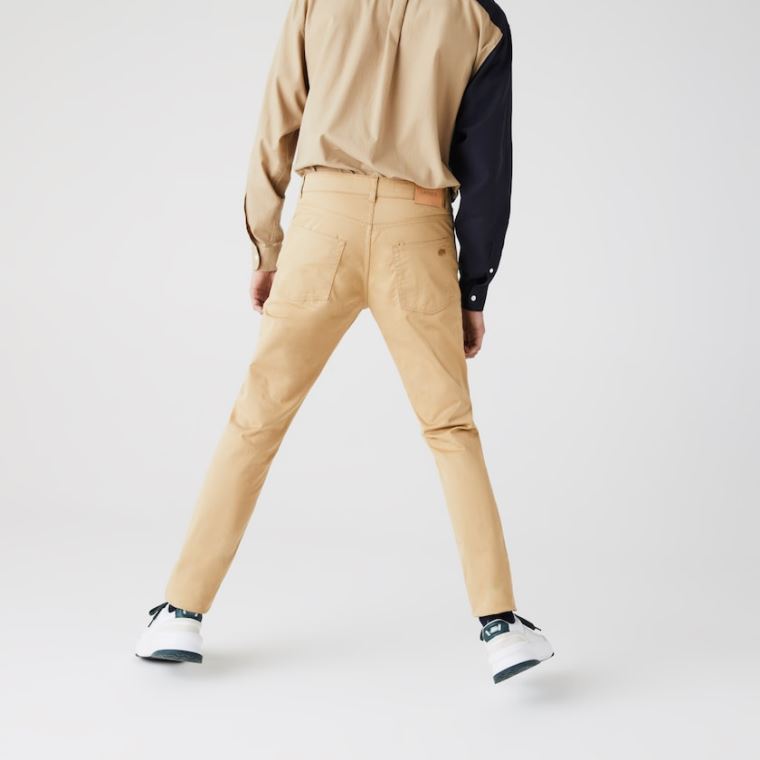 Lacoste Slim Fit 5-Pocket Stretch Bomulds Pants Beige | qXAKTZVd