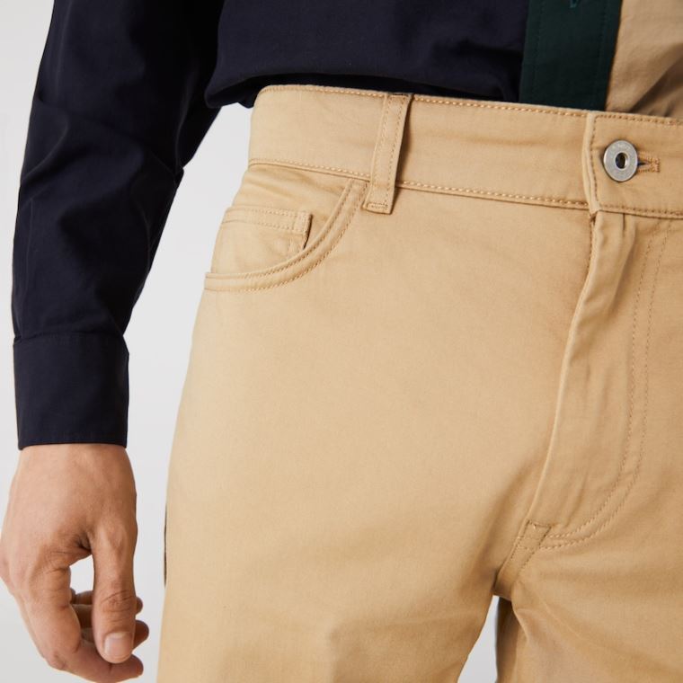 Lacoste Slim Fit 5-Pocket Stretch Bomulds Pants Beige | qXAKTZVd