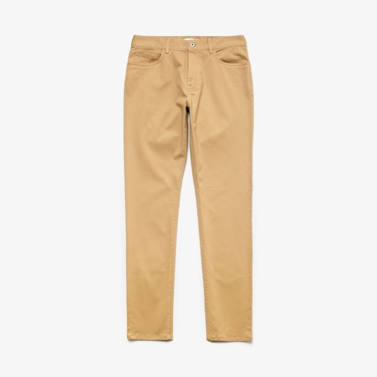 Lacoste Slim Fit 5-Pocket Stretch Bomulds Pants Beige | qXAKTZVd