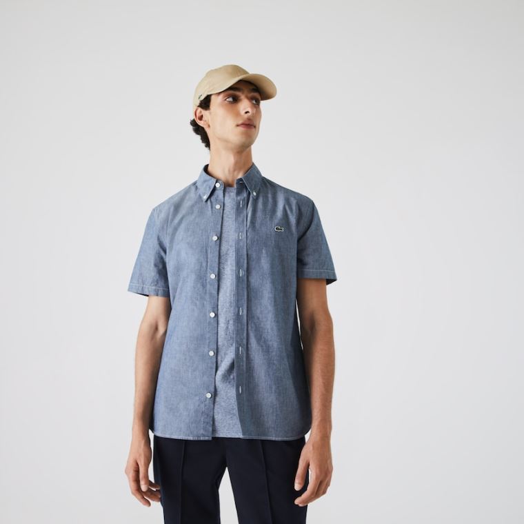 Lacoste Slim Fit Bomulds Chambray Shirt Blå | 5oa81Eaa