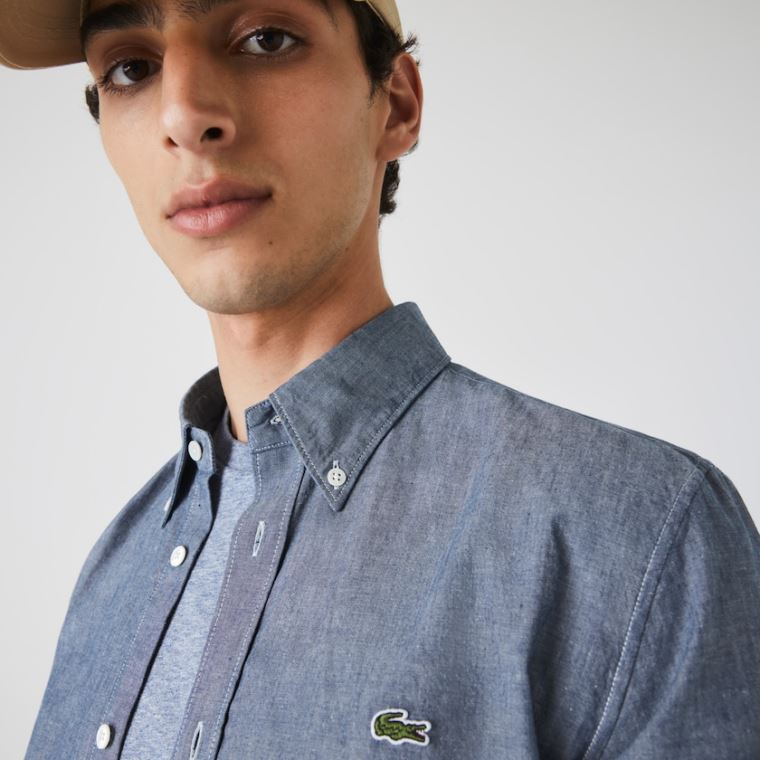 Lacoste Slim Fit Bomulds Chambray Shirt Blå | 5oa81Eaa