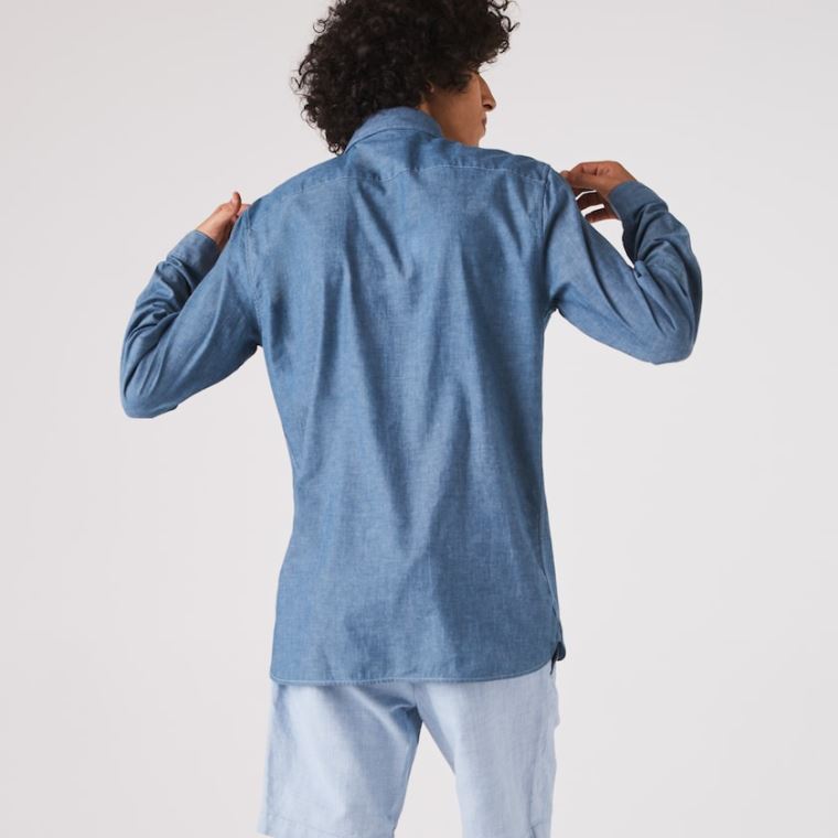 Lacoste Slim Fit Bomulds Chambray Shirt Blå | iIvYXkM3