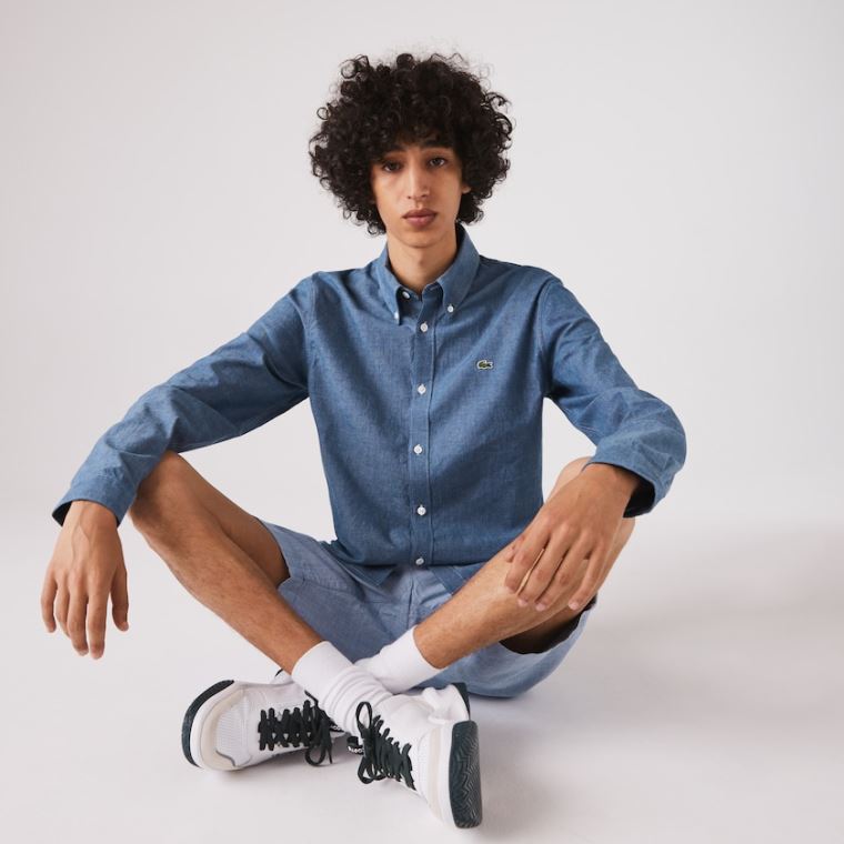 Lacoste Slim Fit Bomulds Chambray Shirt Blå | iIvYXkM3