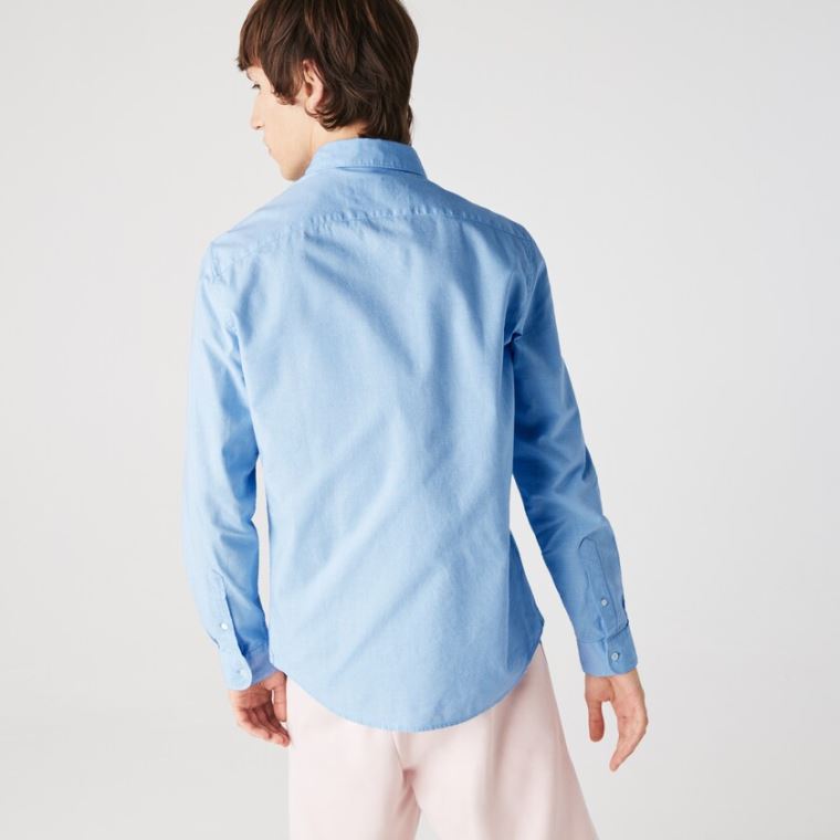 Lacoste Slim Fit Bomulds Chambray Shirt Blå Hvide | oLGoyD0f