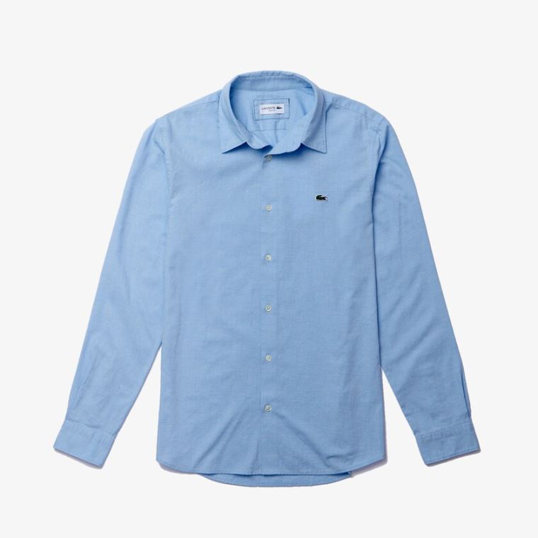 Lacoste Slim Fit Bomulds Chambray Shirt Blå Hvide | oLGoyD0f