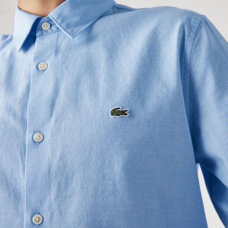 Lacoste Slim Fit Bomulds Chambray Shirt Blå Hvide | oLGoyD0f