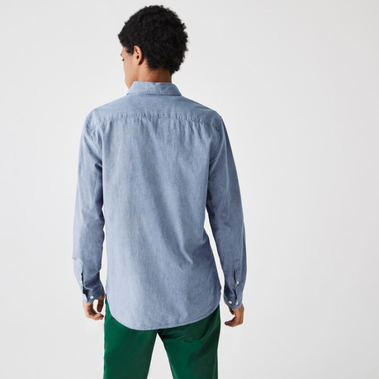 Lacoste Slim Fit Bomulds Chambray Shirt Blå | uAXP2IdS