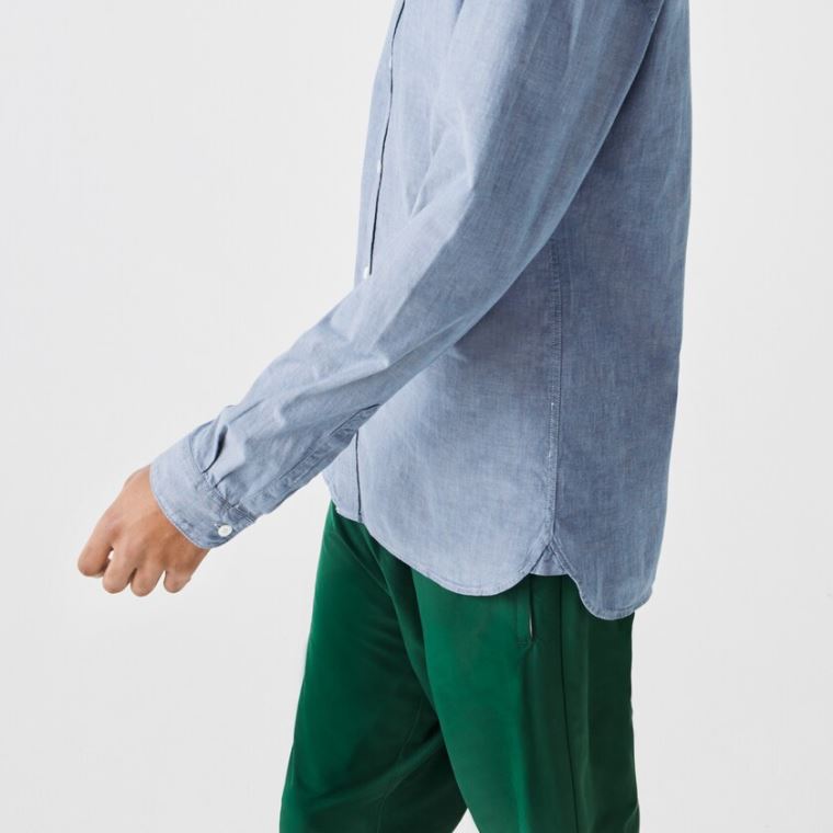 Lacoste Slim Fit Bomulds Chambray Shirt Blå | uAXP2IdS