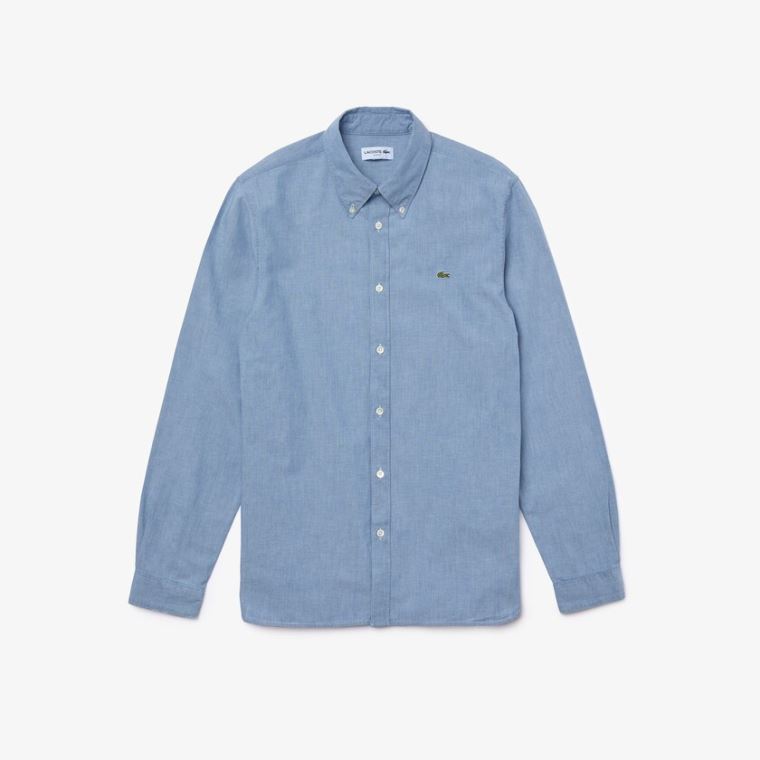 Lacoste Slim Fit Bomulds Chambray Shirt Blå | uAXP2IdS