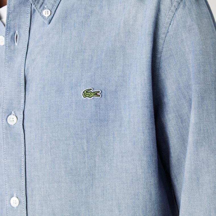 Lacoste Slim Fit Bomulds Chambray Shirt Blå | uAXP2IdS