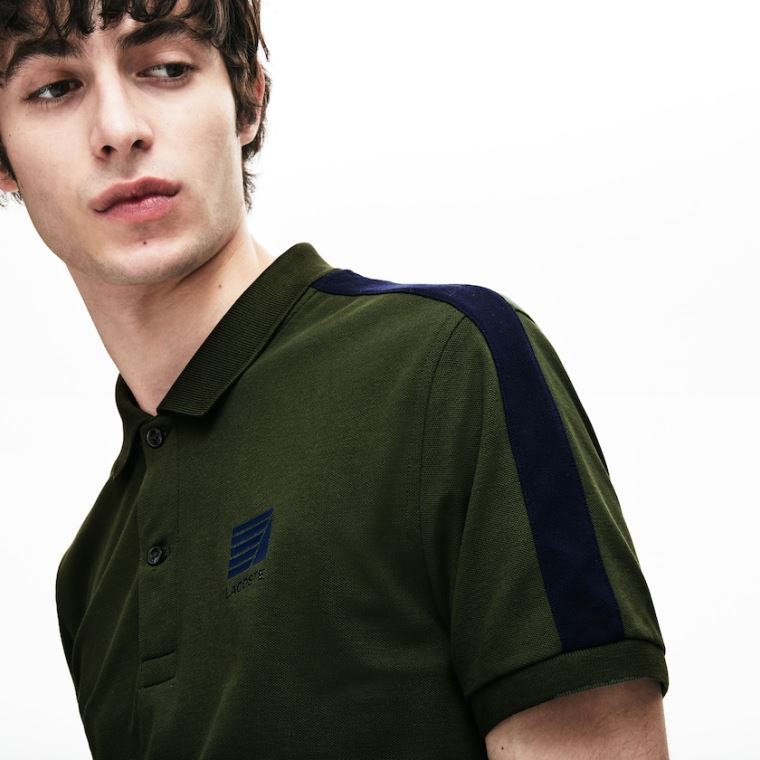 Lacoste Slim Fit Bomulds Mini Piqué Polo Khaki Grøn Mørkeblå Blå | bkohIuiY