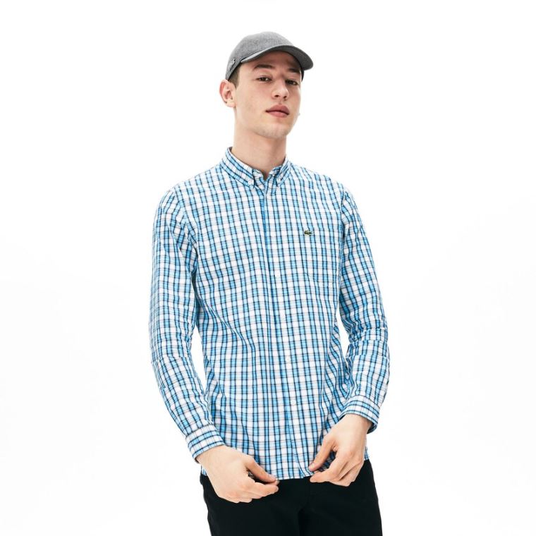 Lacoste Slim Fit Bomulds Oxford Shirt Hvide Lyseblå | Mki7Qki5