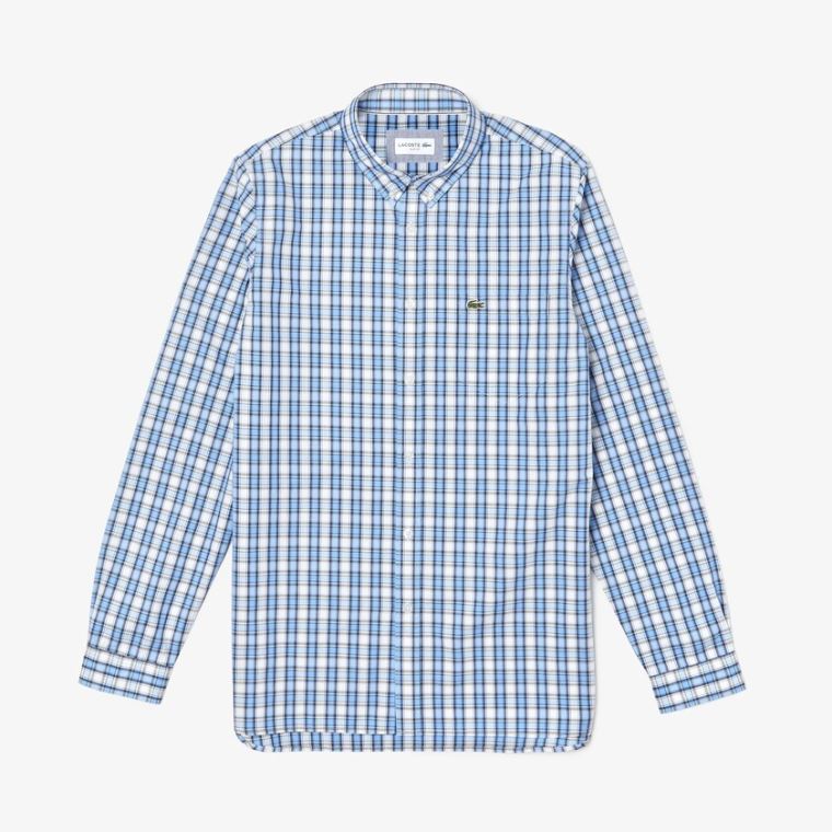 Lacoste Slim Fit Bomulds Oxford Shirt Hvide Lyseblå | Mki7Qki5