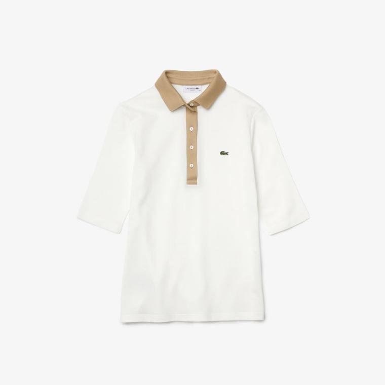 Lacoste Slim Fit Bomulds Polo Shirt Hvide Beige | j5XAtUKB