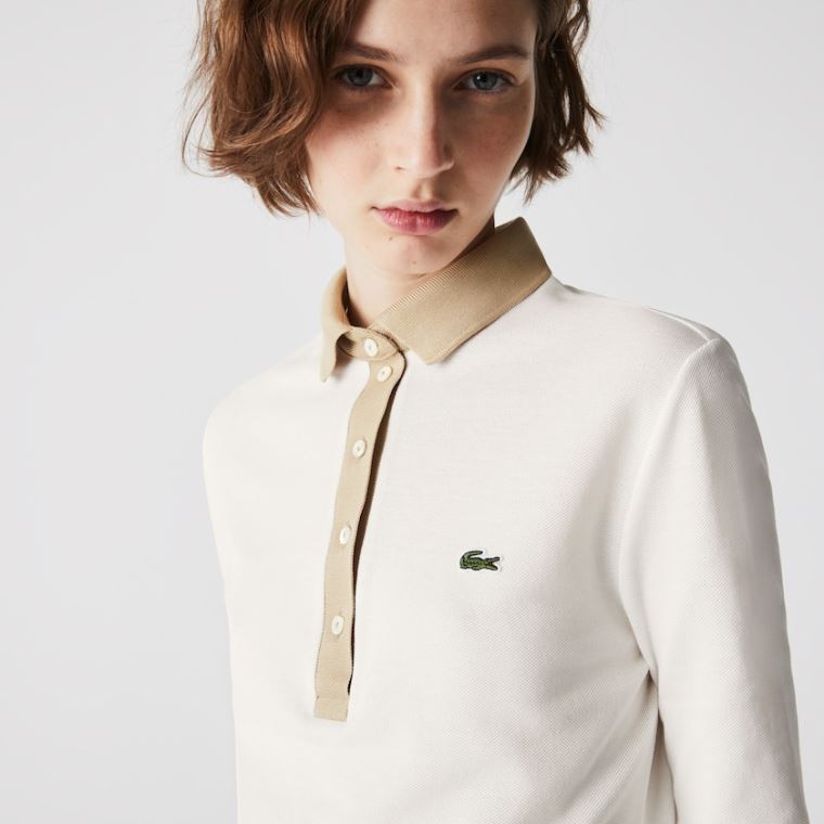 Lacoste Slim Fit Bomulds Polo Shirt Hvide Beige | j5XAtUKB