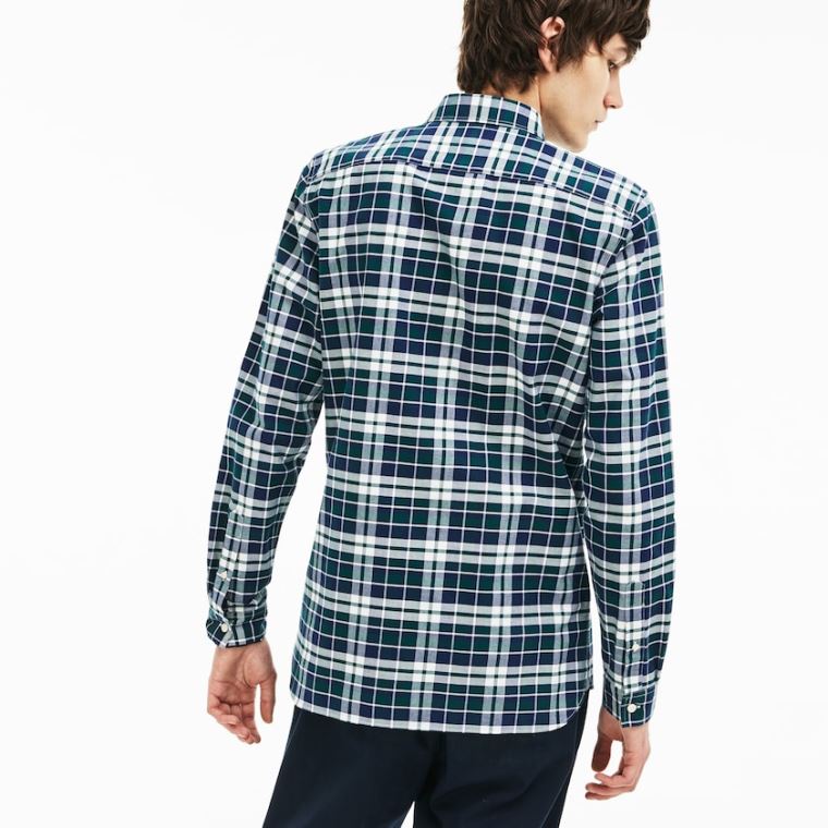 Lacoste Slim Fit Check Stretch Oxford Bomulds Shirt Grøn | R5qwfs89