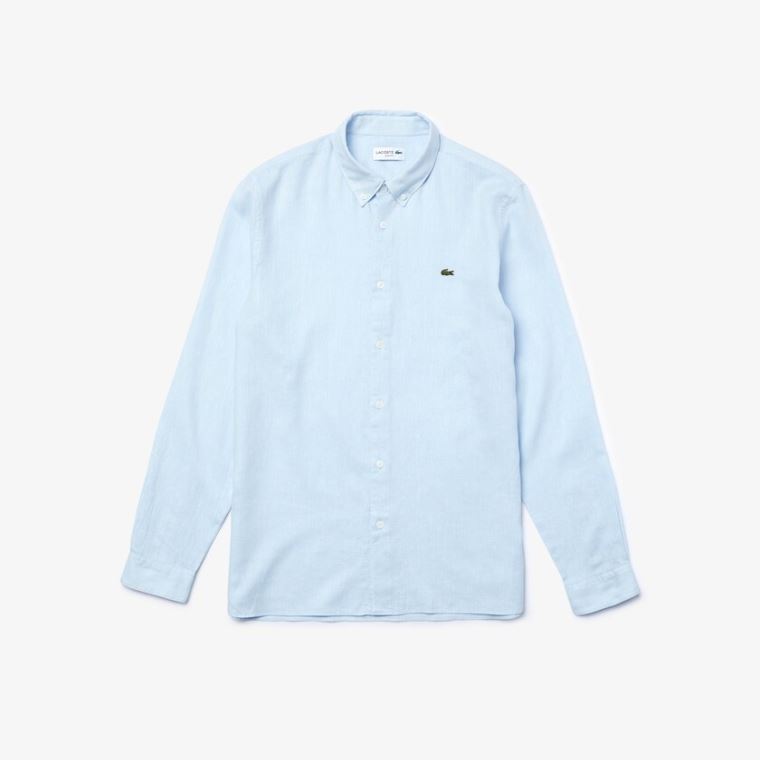 Lacoste Slim Fit Chevron Linen And Bomulds Shirt Blå Hvide | jQ6sRoJ0