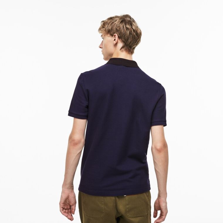 Lacoste Slim Fit Colourblock Striped Knop Piqué Polo Shirt Mørkeblå Blå | uThKsZOB