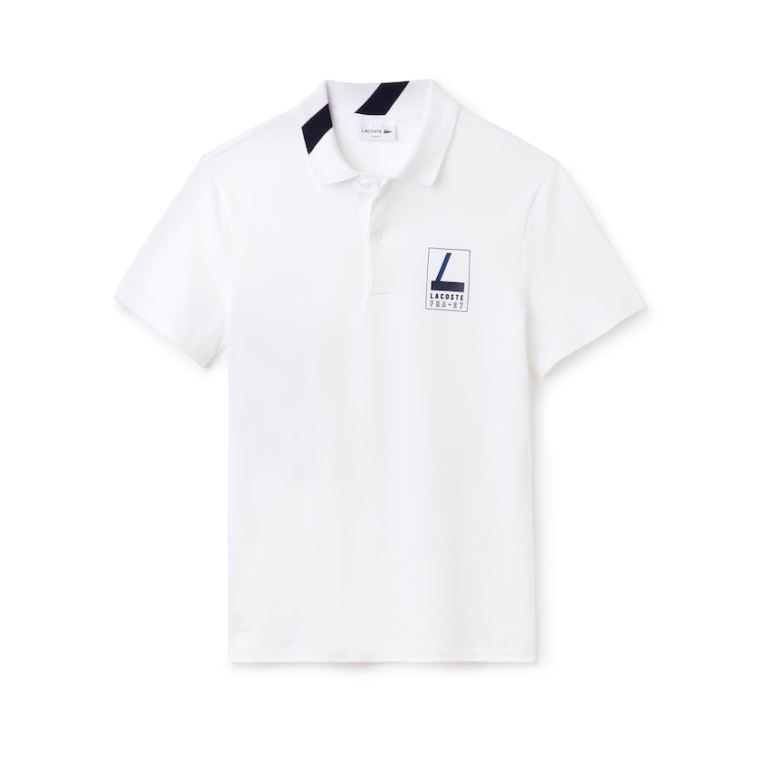 Lacoste Slim Fit Lettering Stretch Mini Piqué Polo Hvide Mørkeblå Blå | FttgAG2d