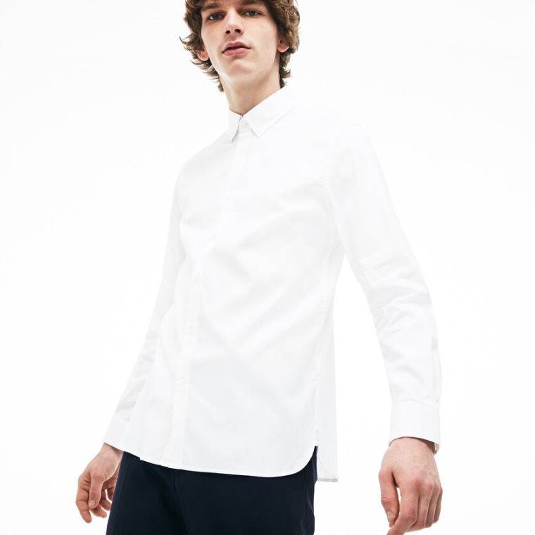 Lacoste Slim Fit Stretch Bomulds Pinpoint Shirt Hvide | elszUfB3