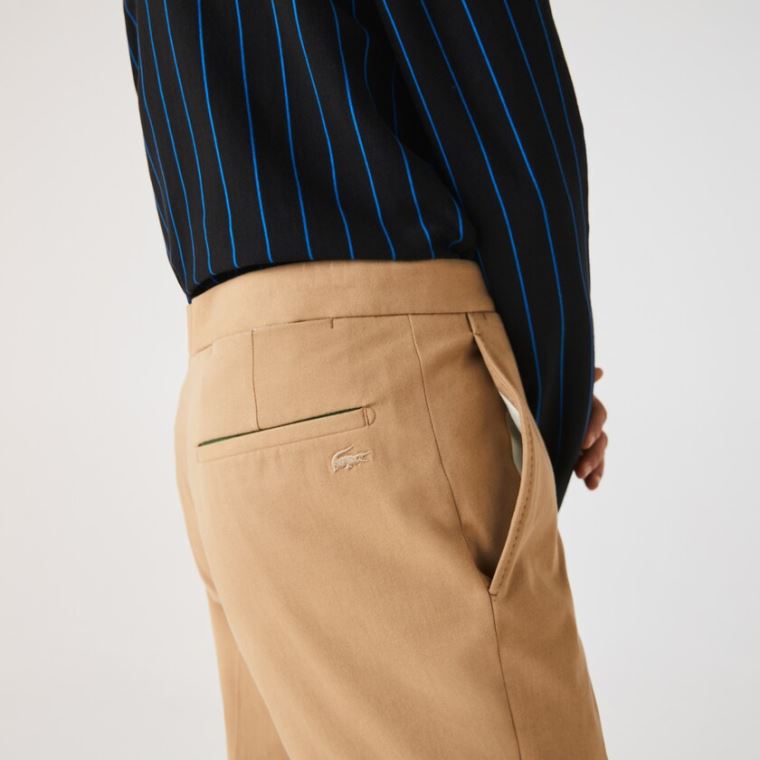 Lacoste Slim Fit Stretch Bomulds Pleated Chino Pants Beige | VOQhXlWI