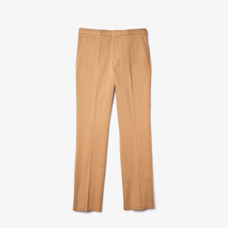 Lacoste Slim Fit Stretch Bomulds Pleated Chino Pants Beige | VOQhXlWI