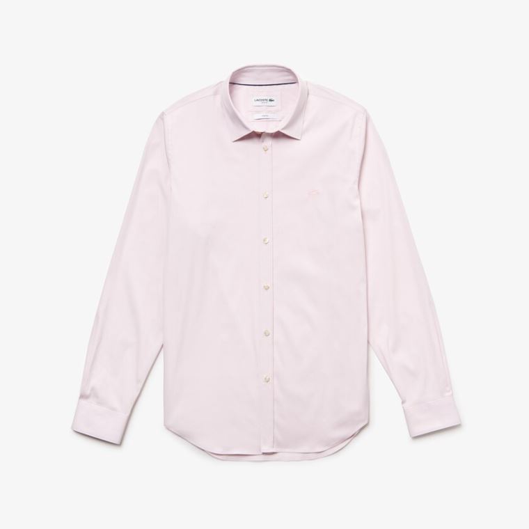 Lacoste Slim Fit Stretch Bomulds Poplin Shirt Lyserød | EKSKTTJx