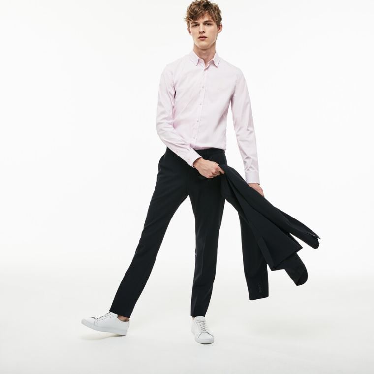 Lacoste Slim Fit Stretch Bomulds Poplin Shirt Lyserød | EKSKTTJx