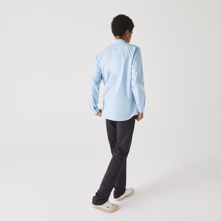 Lacoste Slim Fit Stretch Bomulds Poplin Shirt Blå | H0cw1lPa