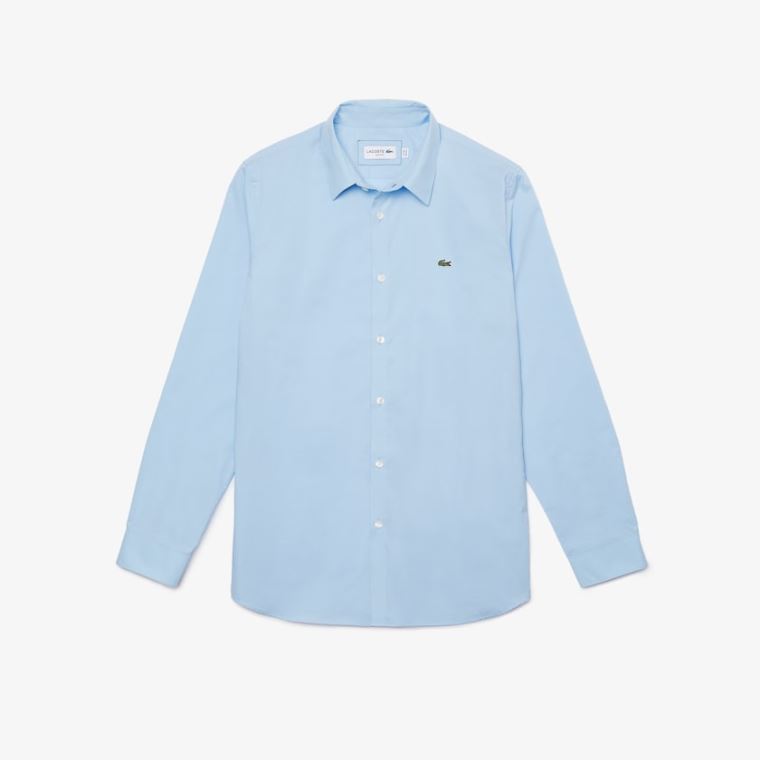 Lacoste Slim Fit Stretch Bomulds Poplin Shirt Blå | H0cw1lPa