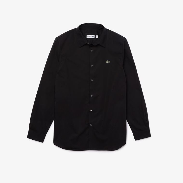 Lacoste Slim Fit Stretch Bomulds Poplin Shirt Sort | L1WPWRSW