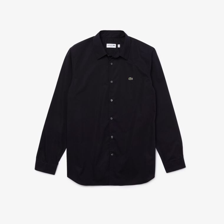 Lacoste Slim Fit Stretch Bomulds Poplin Shirt Mørkeblå Blå | Lo8vg4kt