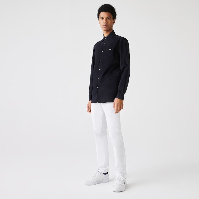 Lacoste Slim Fit Stretch Bomulds Poplin Shirt Mørkeblå Blå | Lo8vg4kt