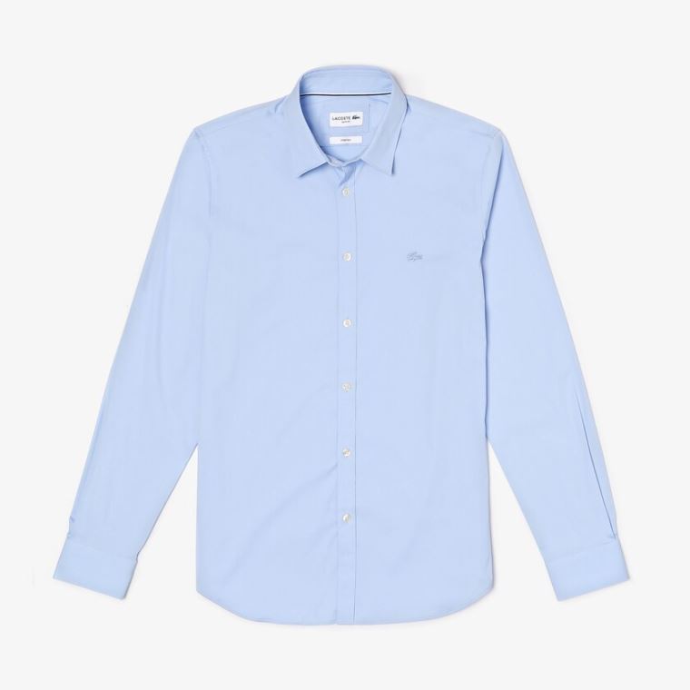 Lacoste Slim-Fit Stretch Bomulds Poplin Shirt Lyseblå | ZQokeUE0