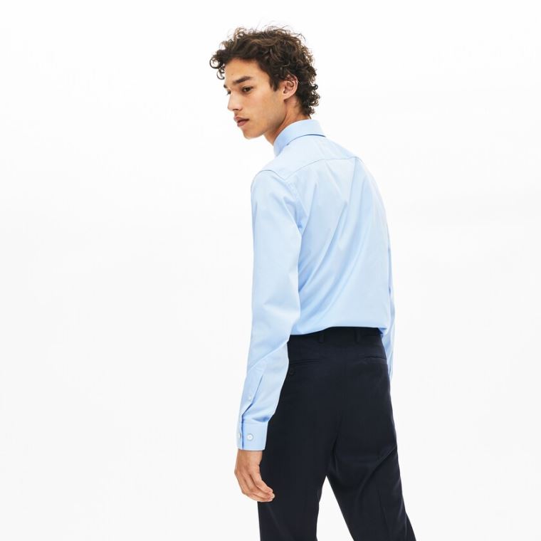 Lacoste Slim-Fit Stretch Bomulds Poplin Shirt Lyseblå | ZQokeUE0