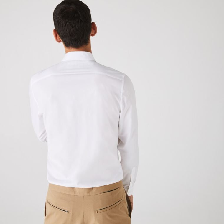 Lacoste Slim Fit Stretch Bomulds Poplin Shirt Hvide | xCud02KE