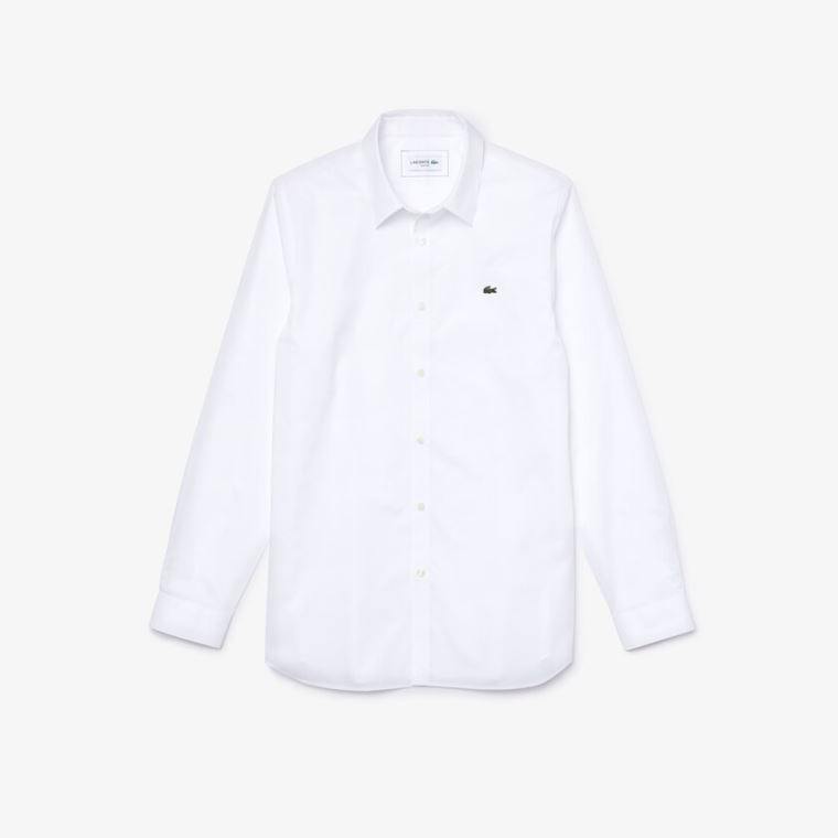 Lacoste Slim Fit Stretch Bomulds Poplin Shirt Hvide | xCud02KE