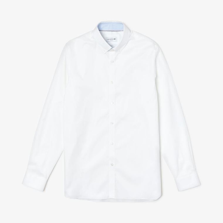 Lacoste Slim Fit Stretch Bomulds Shirt Hvide | N4Yi5Dnc